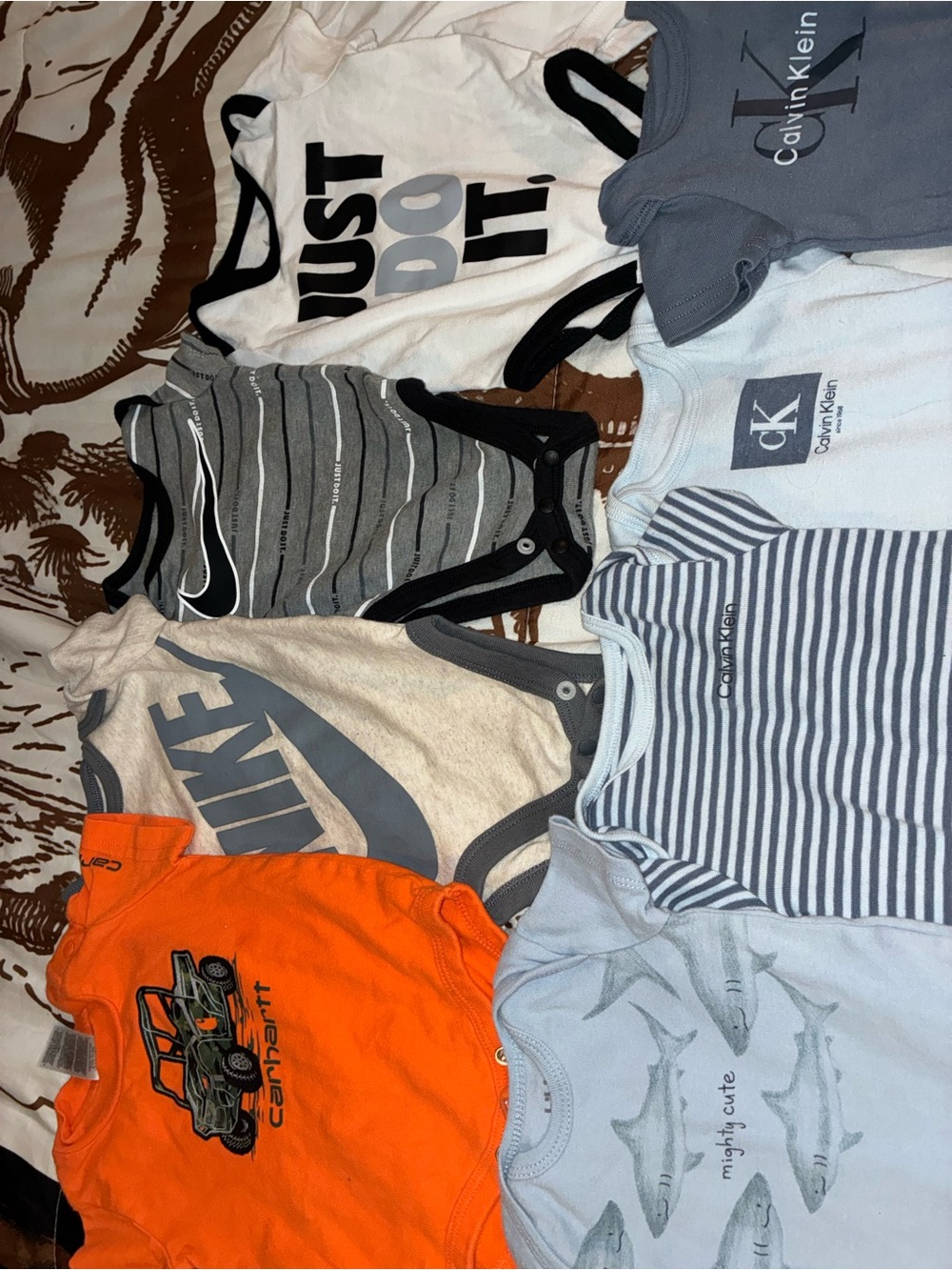 Calvin Klein & Mixed Brands Baby Onesie Bundle - Blue, Gray, White, Orange 0/3 M